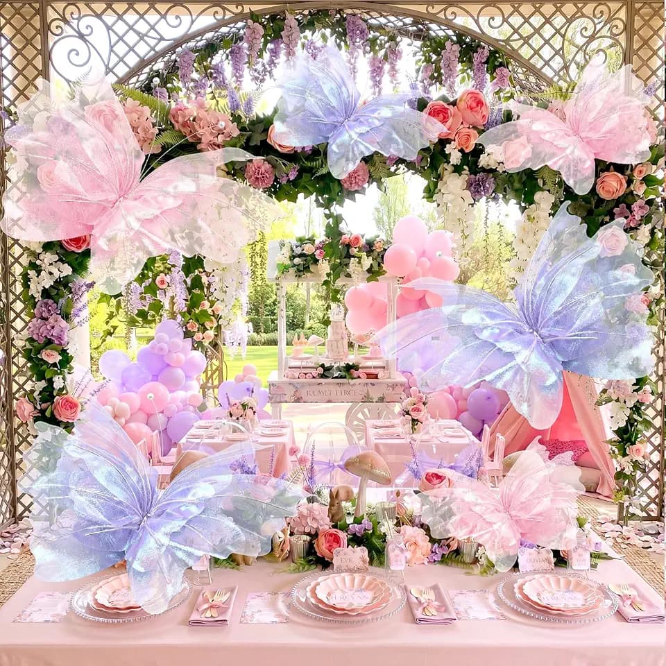Geelin 6 Pcs Giant Pink Purple Butterfly Decorations, 20 12 Inch 3D Silk