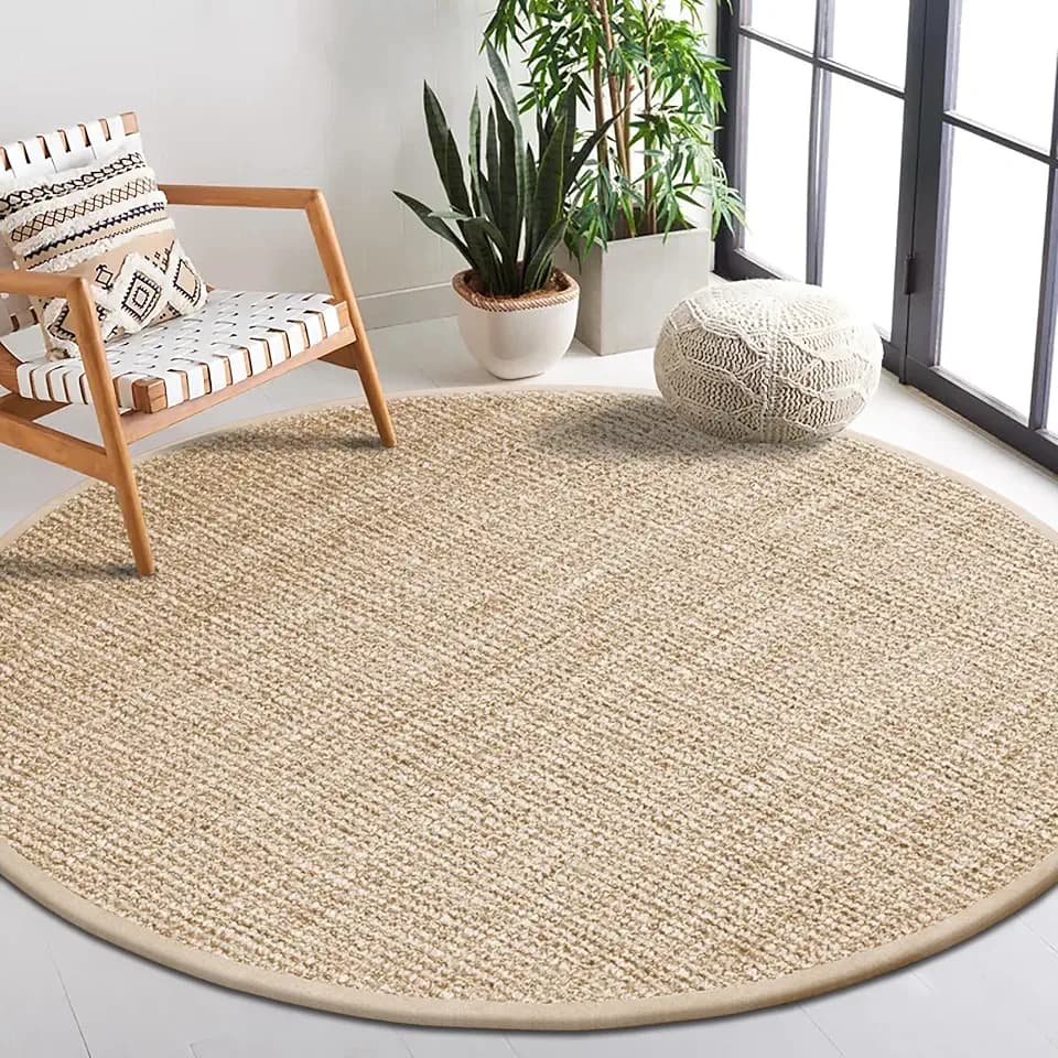 Delara Hand Woven 100% Jute Area Rug, Bohemian, Rustic, Easy Clean Tightly Woven Natural Fiber Jute Rug, Non-Slip, Ideal for High Traffic Areas in Bedroom, Living Room, Office, 6' Round, Natural