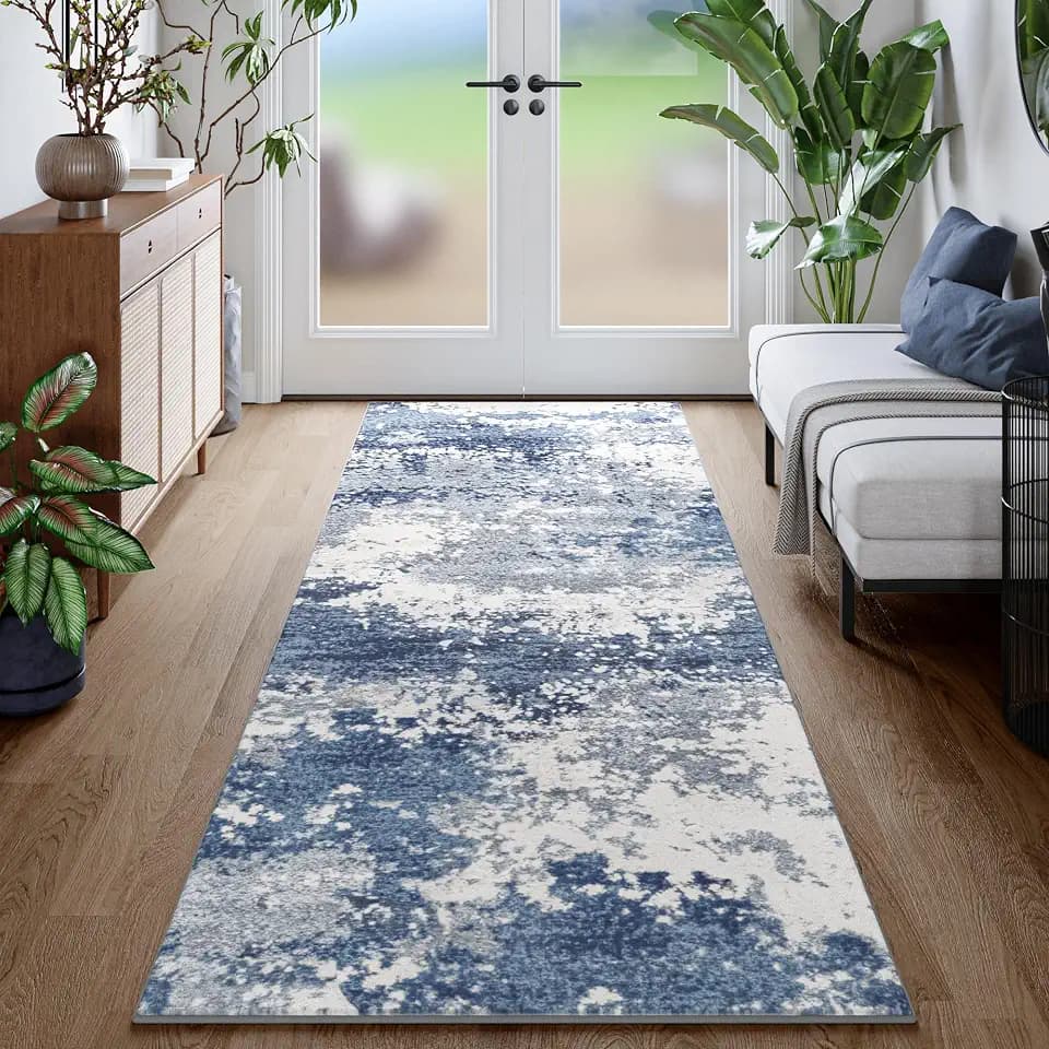 Blue Rug Runners for Hallways Kitchen Non Slip Washable 2x6 Entryway Runner Rugs with Rubber Backing 6ft Long Carpet Runner for Laundry Room Bedroom, Low Pile Stain & Fade Resistant, Abstract Navy