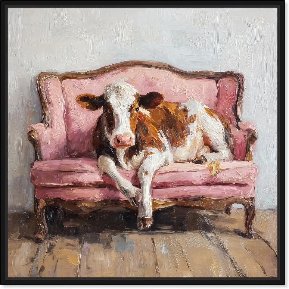Lounging Calf Framed Canvas Print Farmhouse Wall Art by Art Remedy, Black Frame, 30 x 30