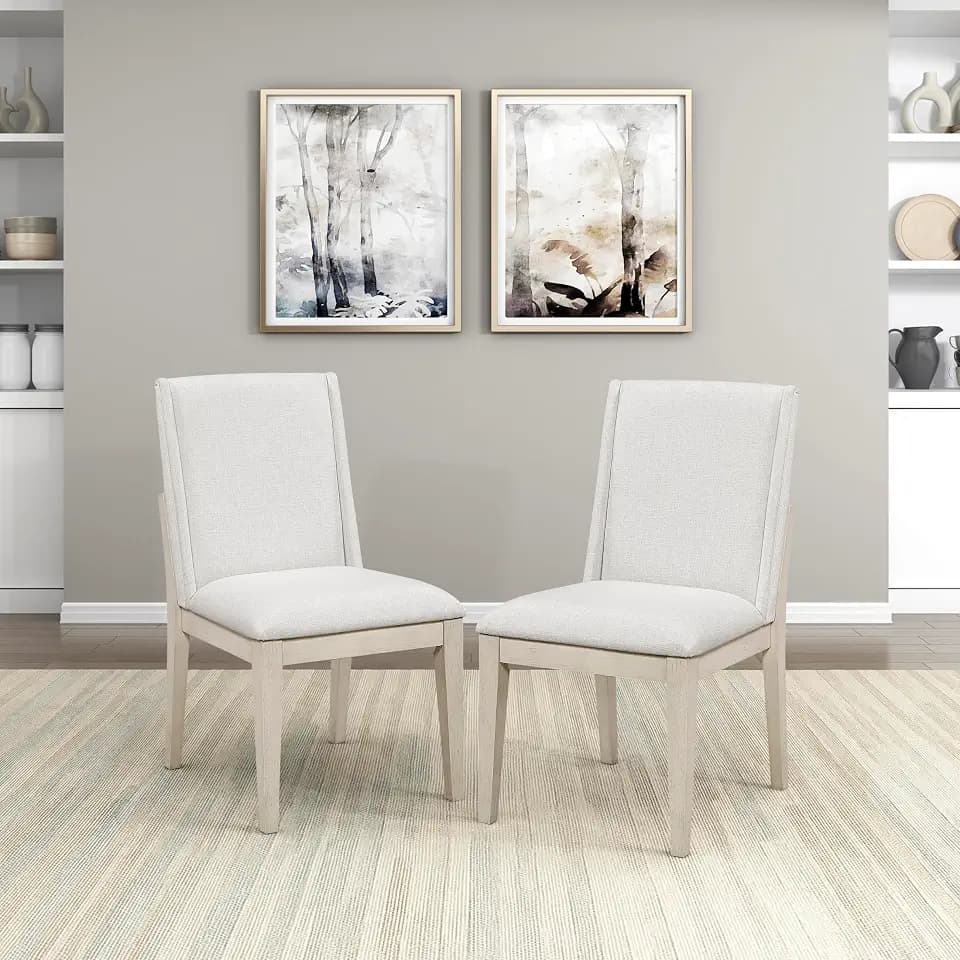 Lexicon Upholstered Dining Chairs Set of 2 - Antique White Sturdy Solid Wood Frame, Textured Fabric Upholstered Kitchen Armless Side Chairs for Dining Room, Living Room, Assembly Required, Ivory
