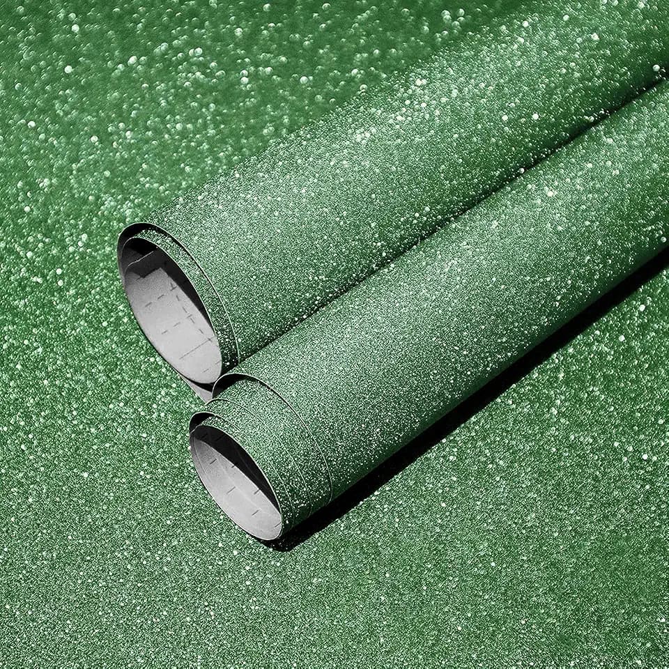 Glitter Wallpaper, Peel and Stick Glitter Contact Paper Self Adhesive Roll Sparkly Waterproof Vinyl Paper, Film for Home Decor (Green)