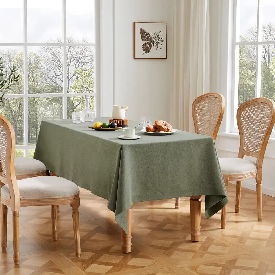 ZeeMart Linen Textured Rectangle Table Cloth, 60x84 Inch Dusty Olive