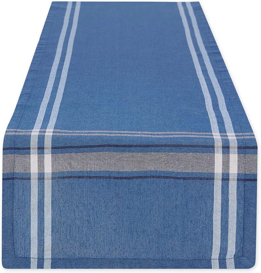 DII French Stripe Dining Table Collection Farmhouse Style Table Runner, 14x108 Inches, Blue Chambray