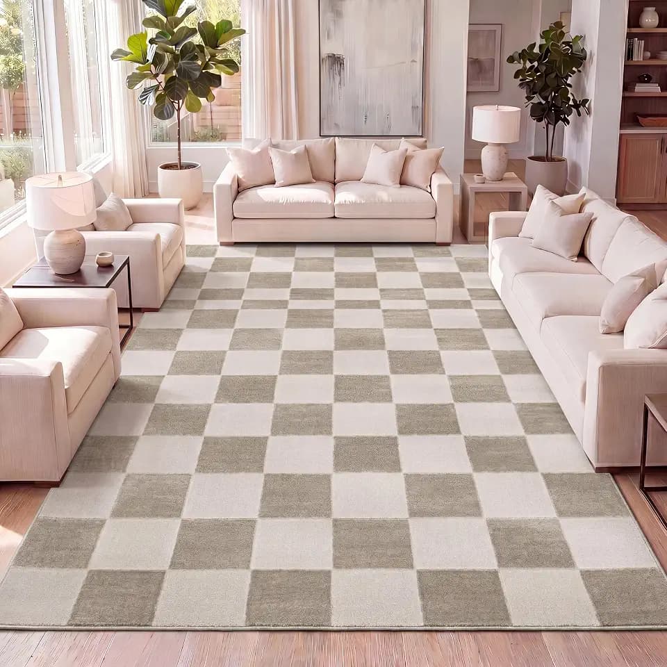 JONATHAN Y Checkerboard High-Low Indoor Area Rug 5X8 Beige/Cream, Thea Modern Geometric for Living Room, Bedroom, Kitchen, Office, Easy-Cleaning, High Traffic, Pet-Friendly, Non-Shedding SND103A-5