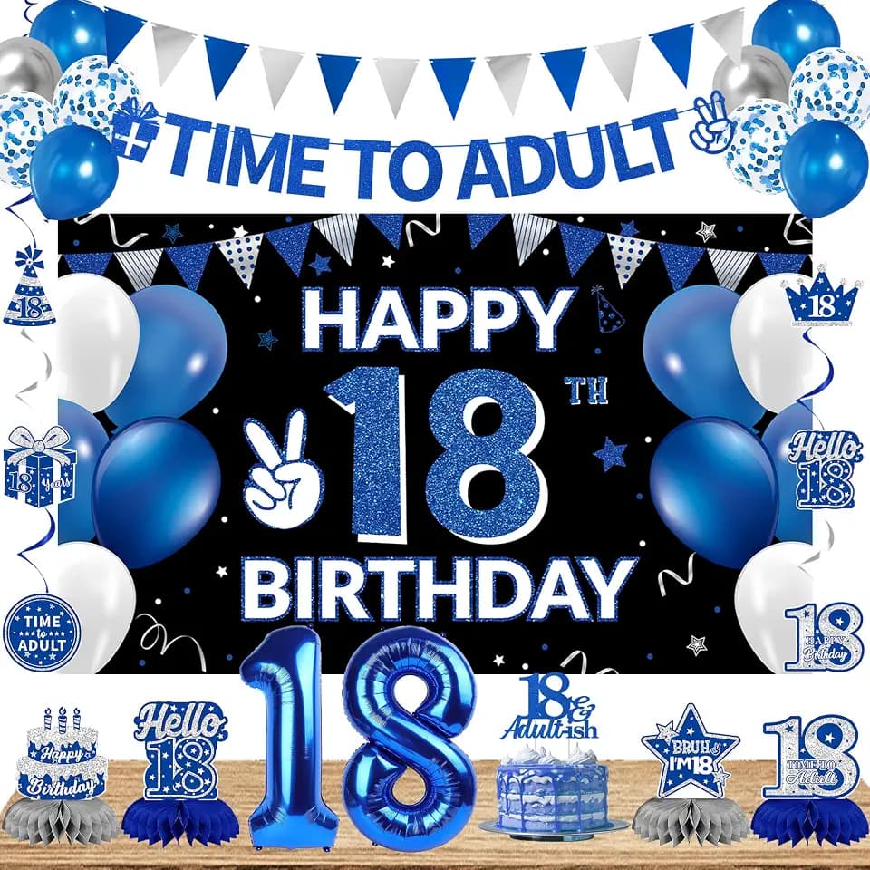 DARUNAXY Blue 18th Birthday Party Decorations for Boys Girls