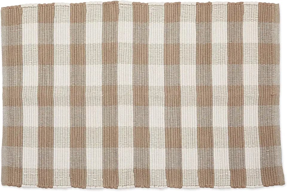 DII Buffalo Check Rug Collection, Hand Dyed Reversible Chindi Rug, 26x40, Stone/Cream