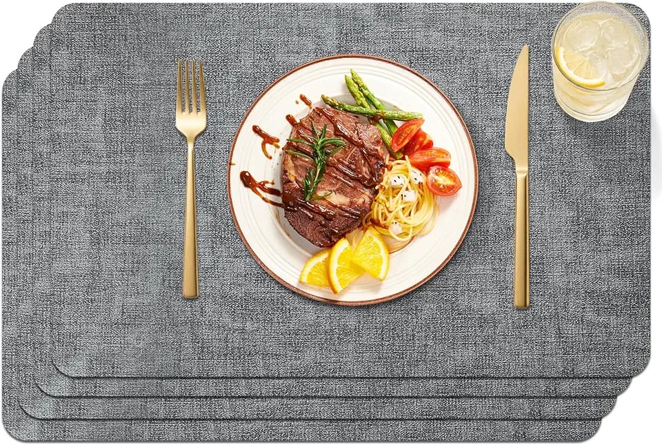 Maxpearl Faux Leather Placemats Set of 4, Easy to Clean, Light Grey