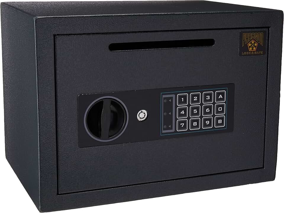 Drop Safe - Digital Compact Steel Money Security Box with Keypad - Deposit Cash Easily – For Home or Business by Paragon Safe - Black, .54 Cubic Feet