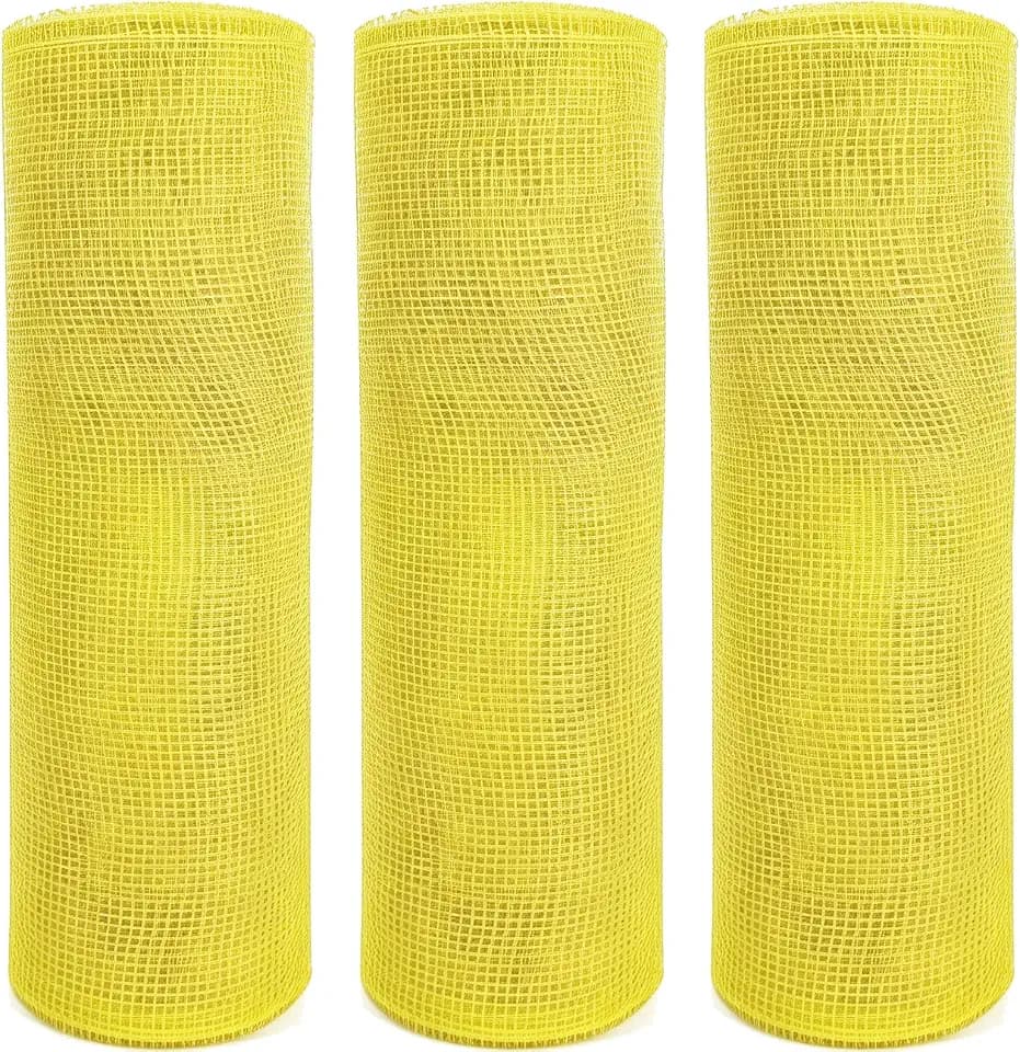3 Rolls Yellow Poly Burlap Deco Mesh Ribbon for Wreath DIY Crafts