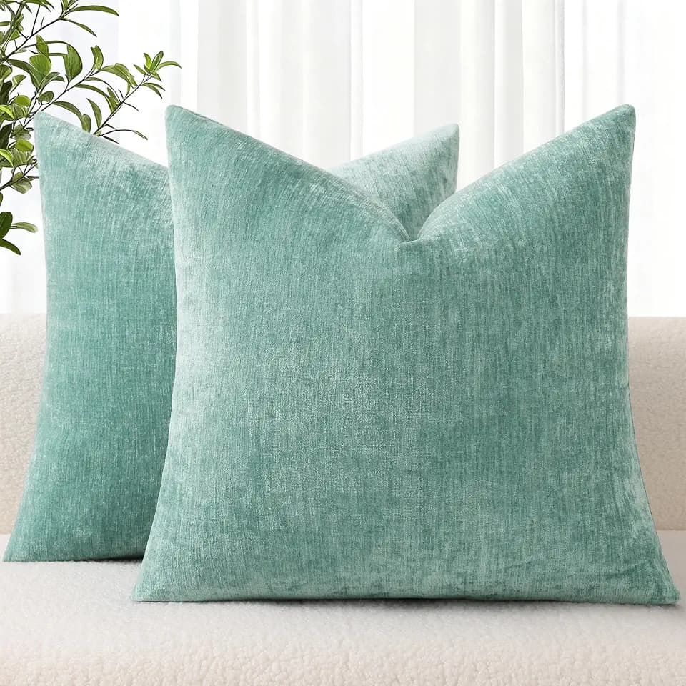 decorUhome Soft Chenille Aqua Haze Throw Pillow Covers 20X20 Set of 2