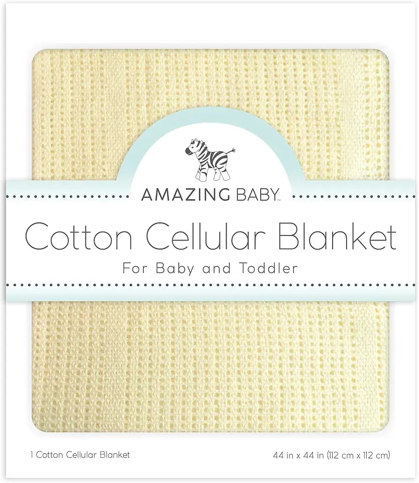 Amazing Baby Cellular Blanket, Premium Cotton, Ultra Soft, Breathable, Cozy Gift for Baby Boys and Girls, Favorite Toddler Blanket, 44 x 44 inches (112 x 112 cm), Soft Yellow