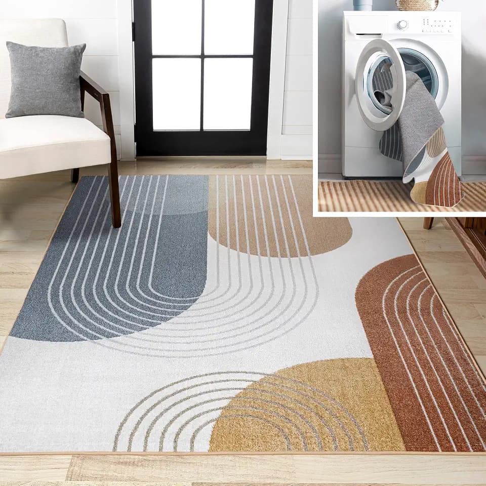 JONATHAN Y Machine Washable Multi Indoor Area Rug 4X6 ft, Arches Contemporary Minimalist for Living Room, Bedroom, Kitchen, Office, Easy-Cleaning, High Traffic, Pet-Friendly, Non-Shedding (WSH312A-4)