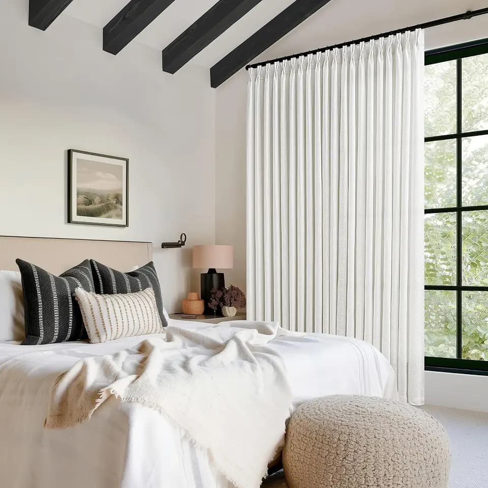 Pinch Pleated Linen Curtains 96 Inches Long 60 Inch Width Linen Blend Ivory