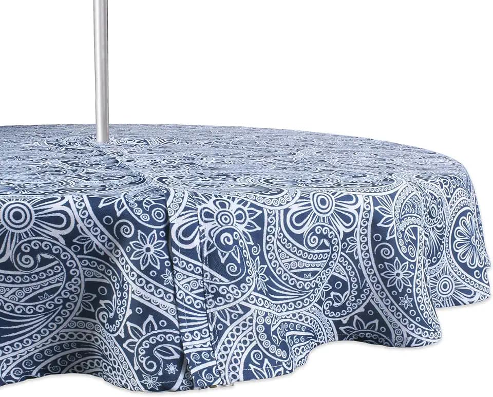 DII Paisley Outdoor Tabletop Collection, Water Resistant, Tablecloth, 60" (Round), Blue