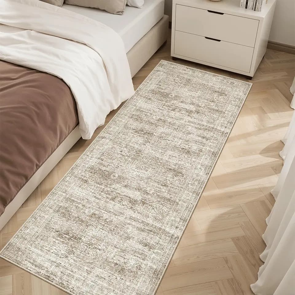 Soalmost Runner Rug 2x5 Washable Non-Slip Kitchen Entry Runners Brown