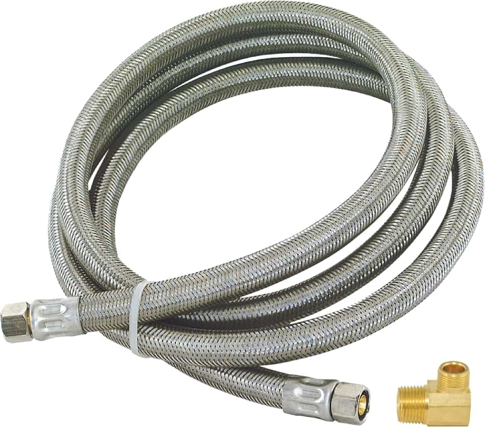 Eastman Dishwasher Installation Kit, 5 Foot Supply Line, 1/2 Inch x 1/2 Inch Compression with 3/8 Inch MIP Elbow, Braided Stainless Steel Dishwasher Connectors, 48363