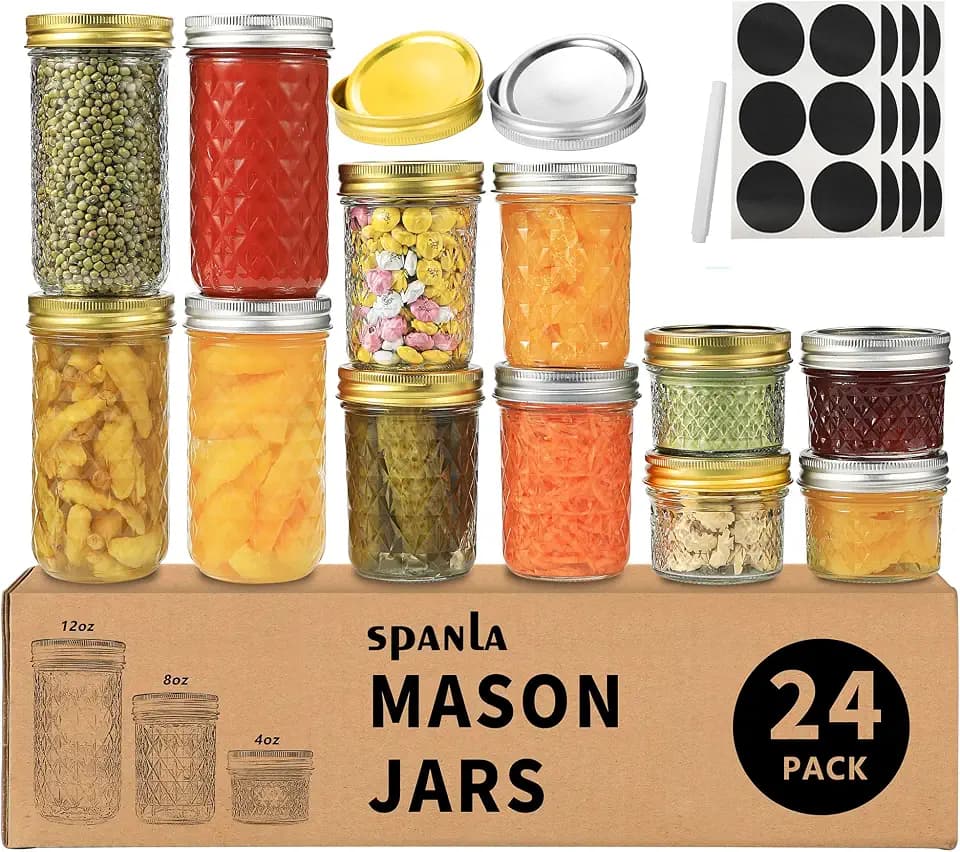 SPANLA Mason Jars Variety Pack, 24 Pack Canning Jars with Regular Lids