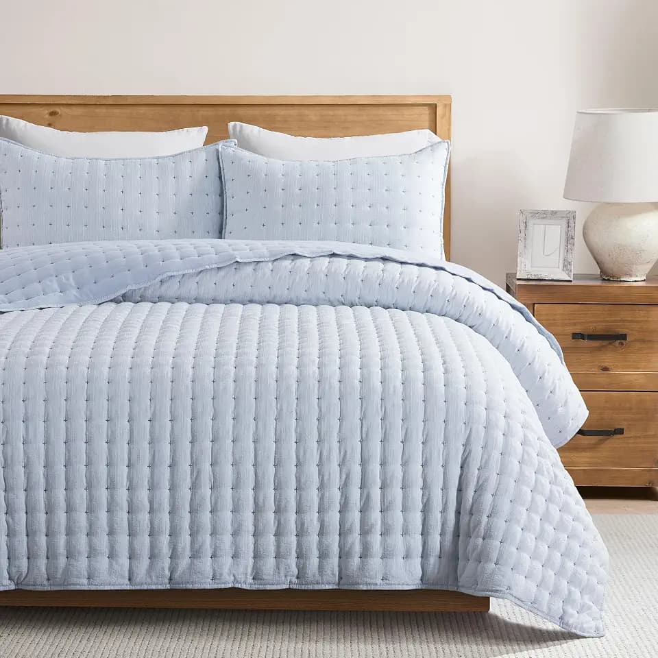 WDCOZY Cloud Soft Quilt Set, King Size, Chambray, 3 Pieces 104x90 inches