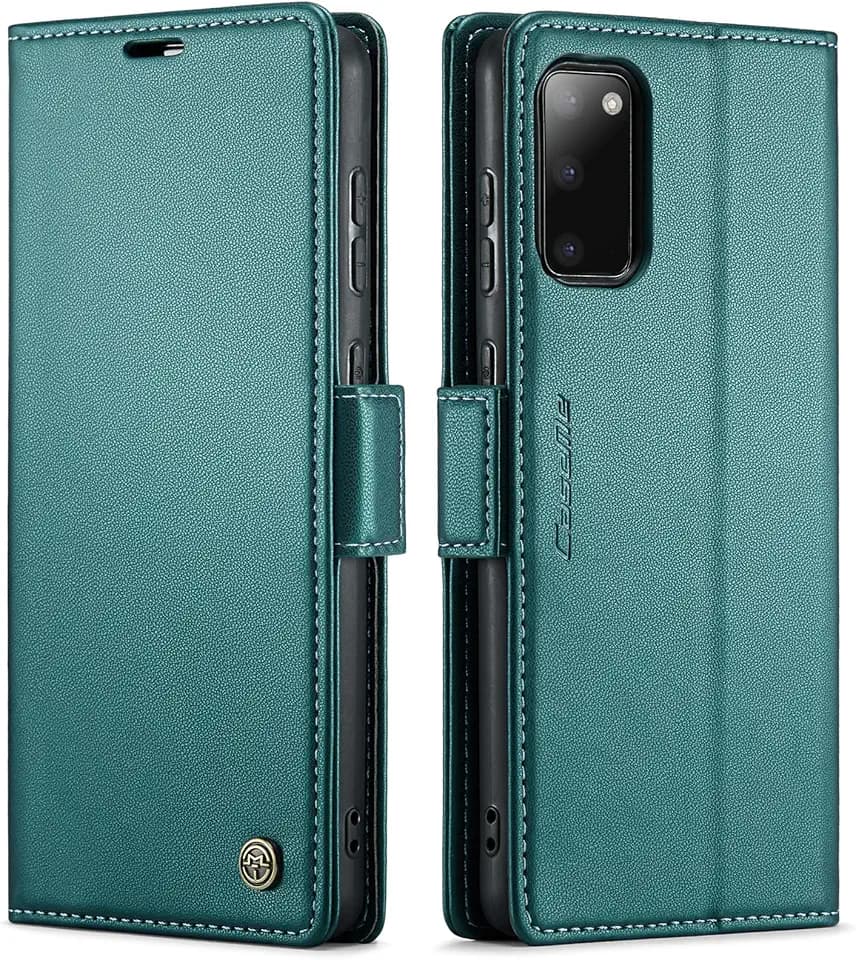 QLTYPRI Hülle für Samsung Galaxy S20 FE Handyhülle mit RFID Schutzhülle, Vintage Leder Hülle mit Kartenfach Ständer PU Ledertasche Stoßfeste Flip Wallet Case für Samsung S20 FE - Grün