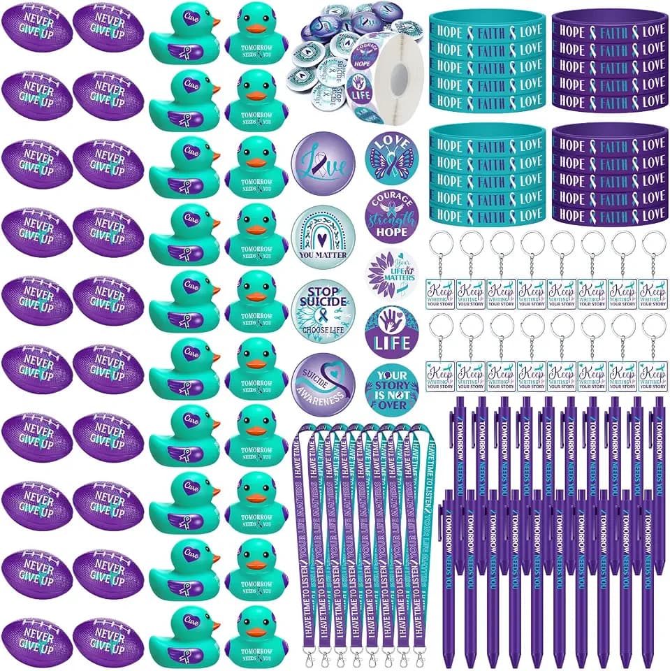 MotiMind 1140 Pcs Suicide Prevention Teal Purple Ribbon Awareness