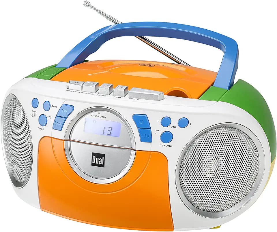 Dual P 70 Bunt • Kassettenradio mit CD • UKW-Radio • Boombox • CD-Player • Stereo Lautsprecher • AUX-Eingang • Netz- / Batteriebetrieb • Tragbar