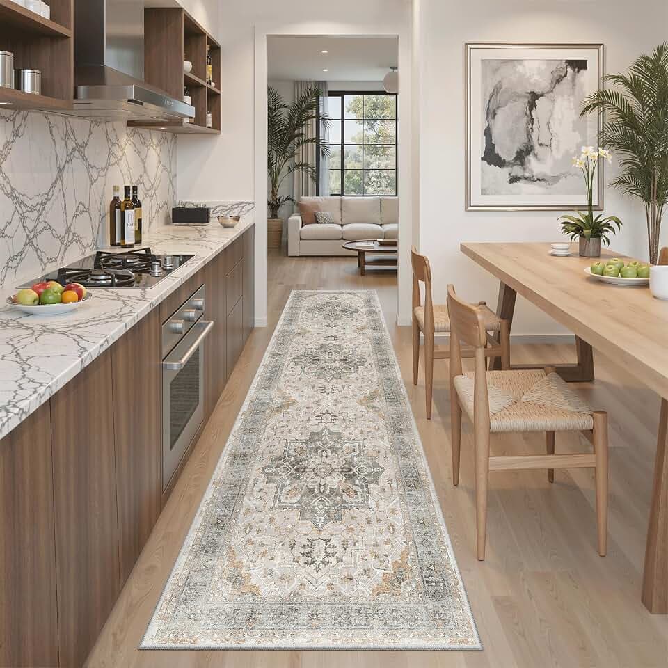Madane Hallway Runner Rug 2x8 Washable Kitchen Rugs Soft, Light Taupe Brown