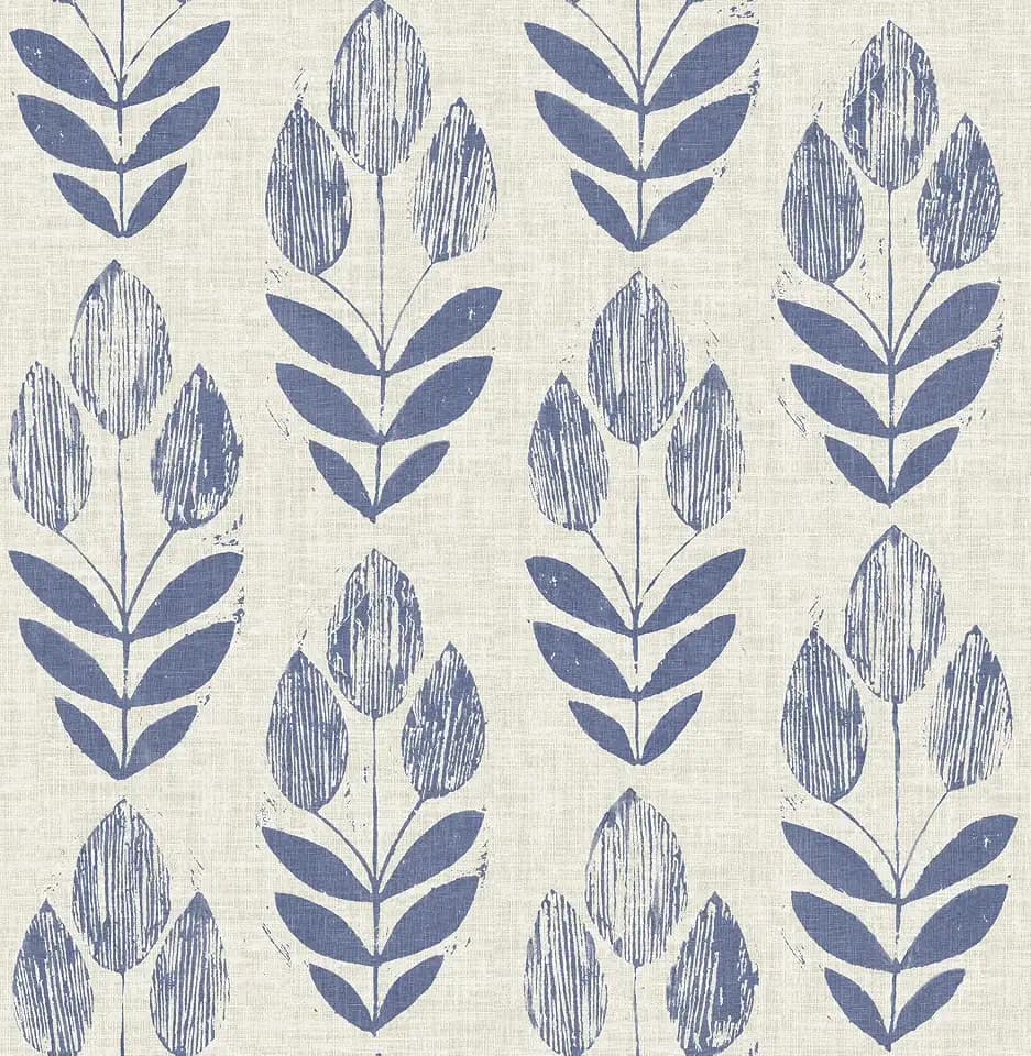 NuWallpaper Blue Folk Tulip Peel & Stick Wallpaper