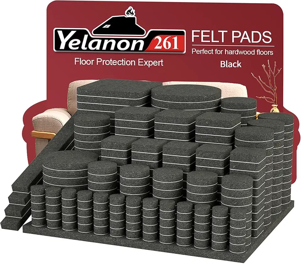 Yelanon Felt Furniture Pads for Hardwood Floors -261 Pcs Premium Floor Protectors for Furniture, Felt Pads for Chair Legs, Black