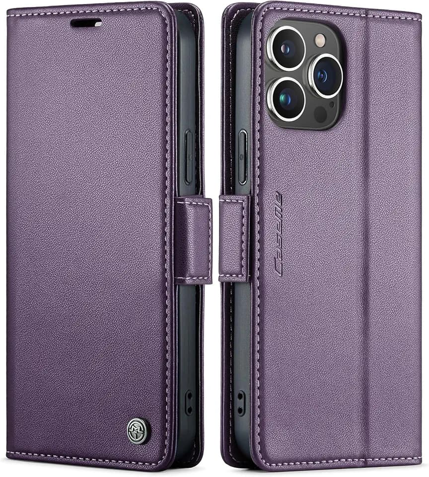 QLTYPRI Hülle für iPhone 14 Pro Max mit RFID Schutz, Vintage Leder Handyhülle mit Kartenfach Ständer PU Ledertasche Stoßfeste Flip Wallet Case Kompatibel mit iPhone 14 Pro Max - Lila