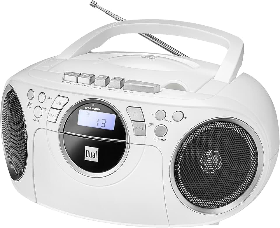 Dual P 70 Weiß • Kassettenradio mit CD • UKW-Radio • Boombox • CD-Player • Stereo Lautsprecher • AUX-Eingang • Netz- / Batteriebetrieb • Tragbar