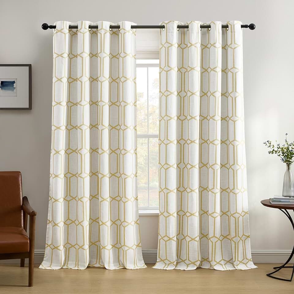 Threadmade Kaiden Geometric Room Darkening Window Curtain, Light Gold - 52" W x 95" L