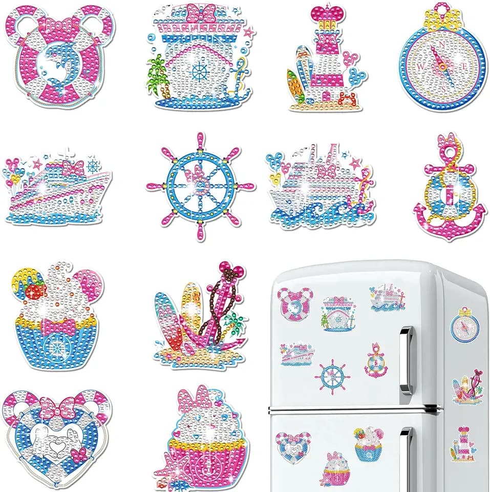 12 Pcs Nautical Mouse Diamond Painting Magnets