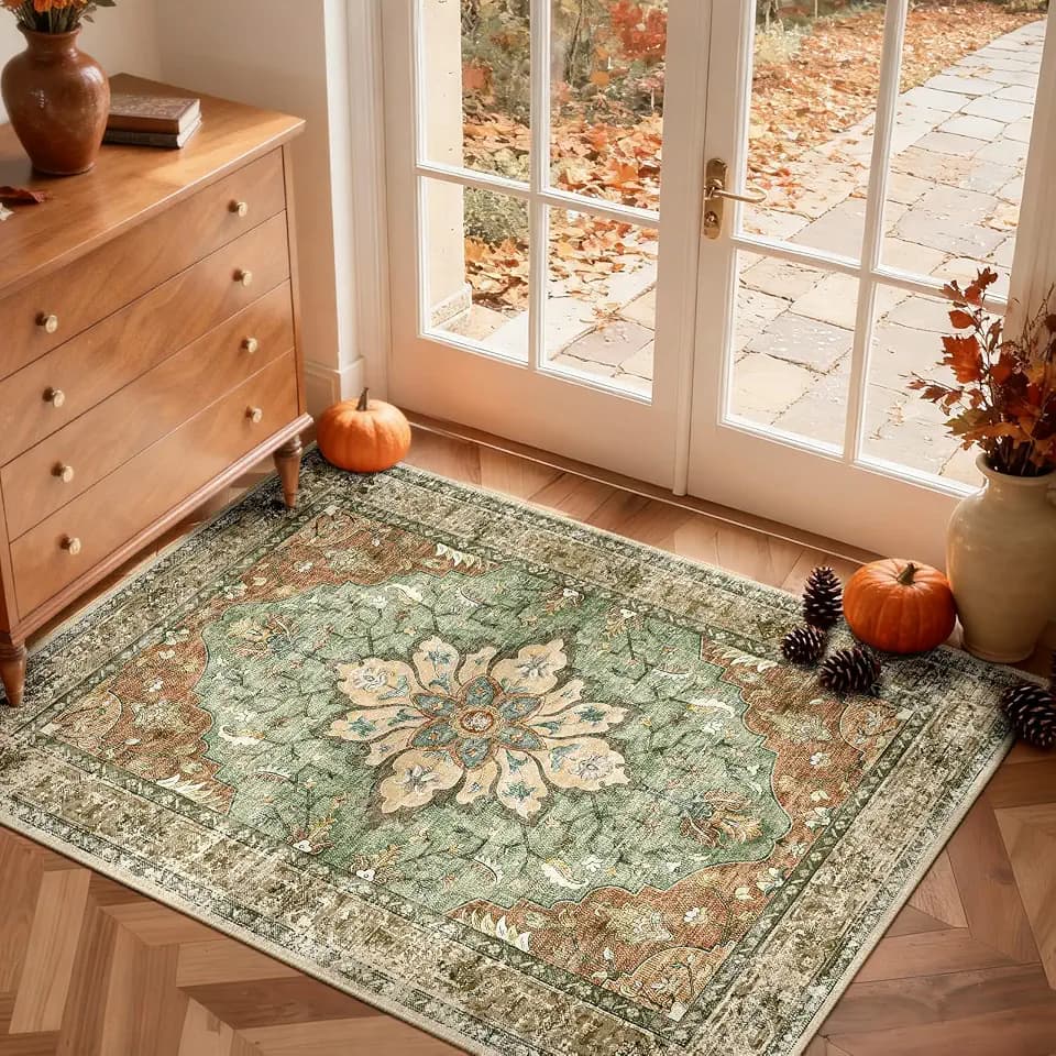 RELEANY Washable Area Rug, Small 2'x3', Brick/Brown/Green