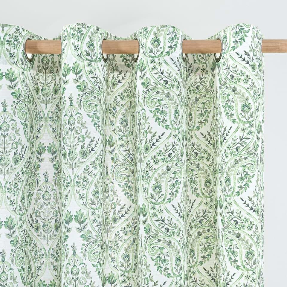BGment Green Paisley Floral Curtains for Living Room 90 Inch - 2 Panels