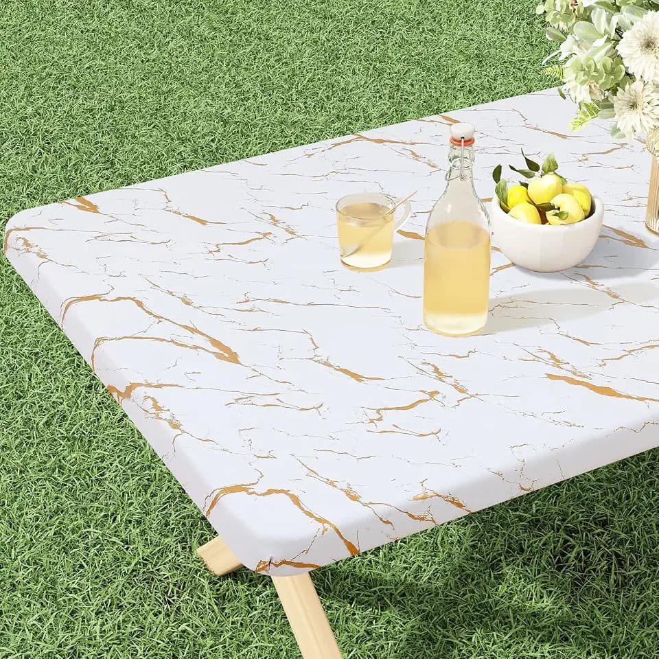 misaya Rectangle Vinyl Tablecloth 6 Foot Elastic Fitted Table Cover