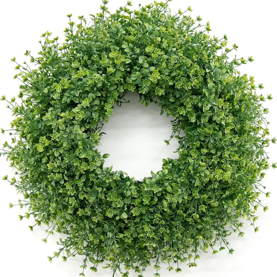 28 Inch Large Boxwoods Wreaths for Front Door Artificial Green Leaves Greenery Indoor Outdoor Wreath Home Decor Porch Window Wall Farmhouse Door Decorations Spring Summer Fall All Seasons