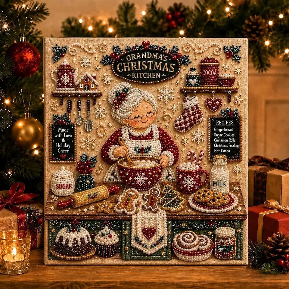 MioSeteoor DIY Christmas Pearl Diamond Painting Art Kit with Frame,Pearl Beads Art Craft for Adults Beginner, Gemstone Diamond Dots Beads for Home Wall Decor (Grandma Christmas)