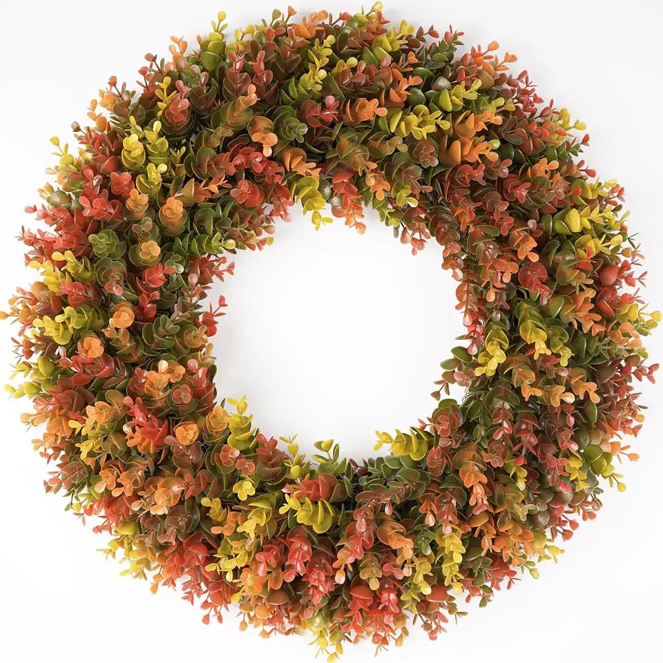 DDHS 24" Fall Wreath for Front Door,Artificial Boxwood Autumn Wreath