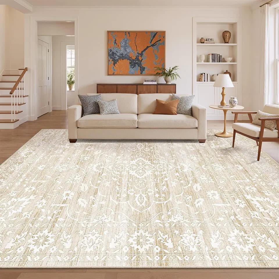Soalmost 9x12 Area Rugs for Living Room, Washable Neutral Soft Rug Beige