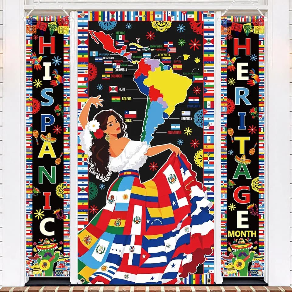 3 Pcs Hispanic Heritage Month Door Banner Set, 35x71 inch