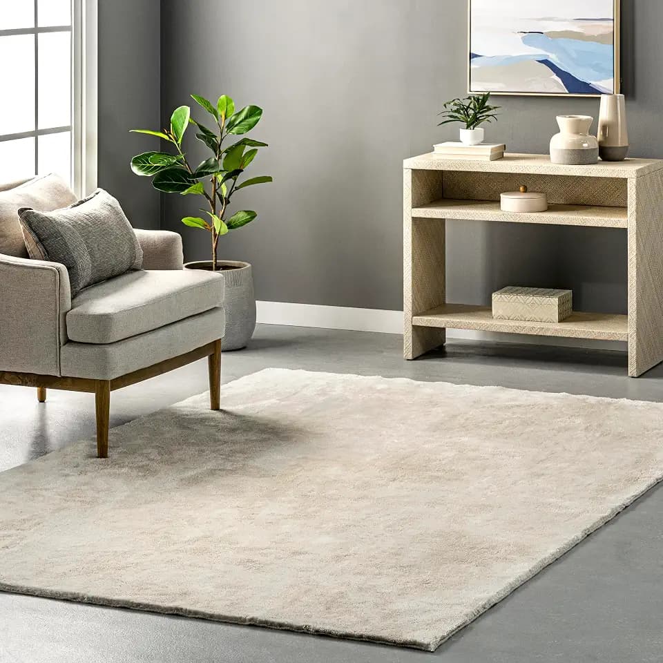 nuLOOM Loni Cream Solid Washable Area Rug, 4' x 6'