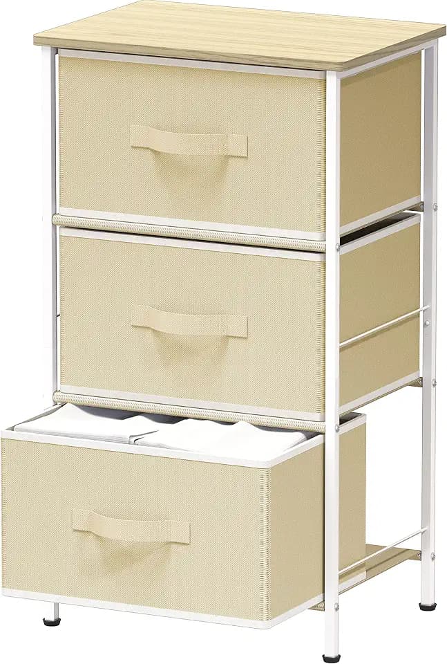 Simple Houseware 3 Drawer Nightstand Dresser with Wood Top, Beige