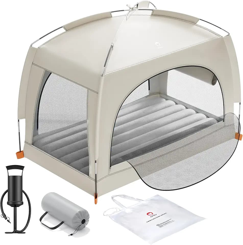 QPAU Inflatable Kids Air Mattress with Tent, Portable Design, Ages 3+