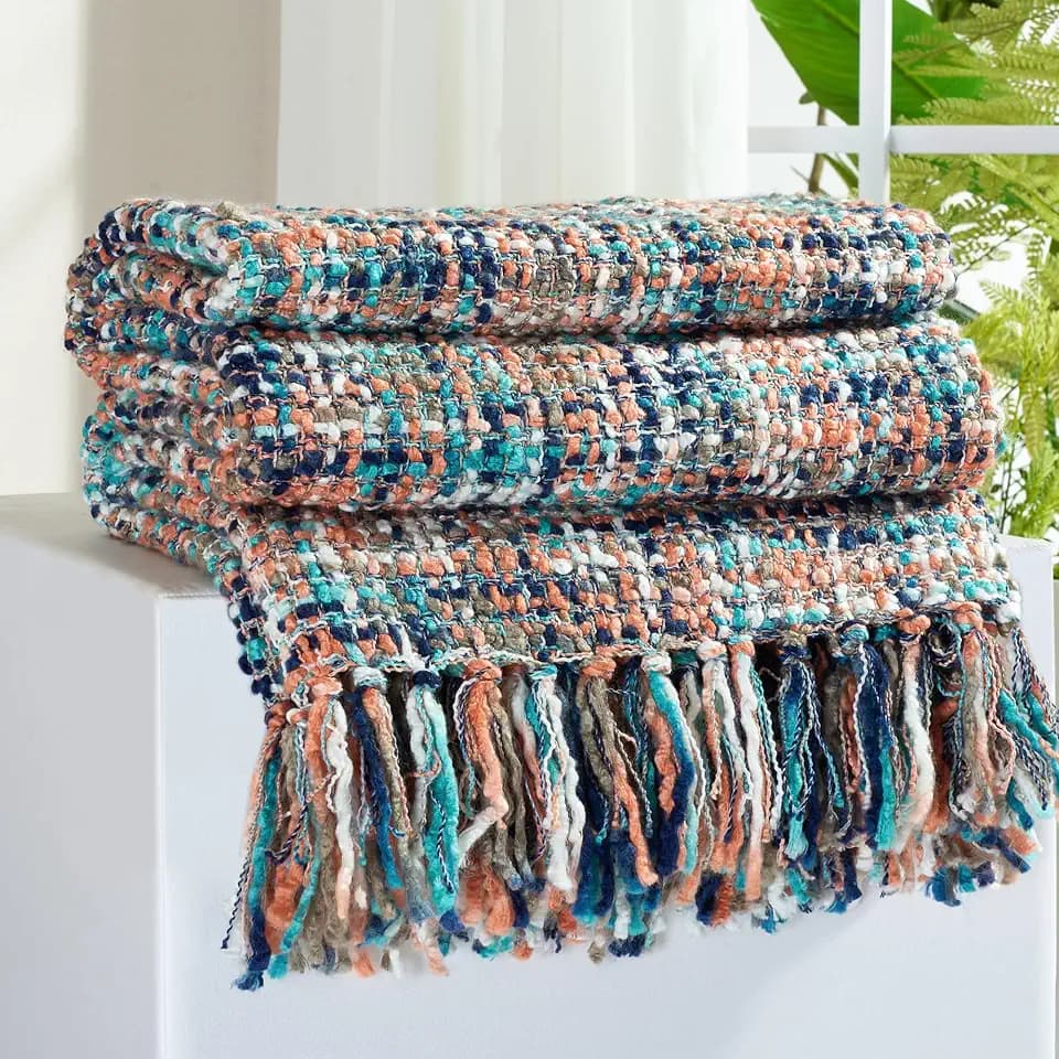 Multi-Color Cable Woven Throw Blanket for Couch - 60"X80"