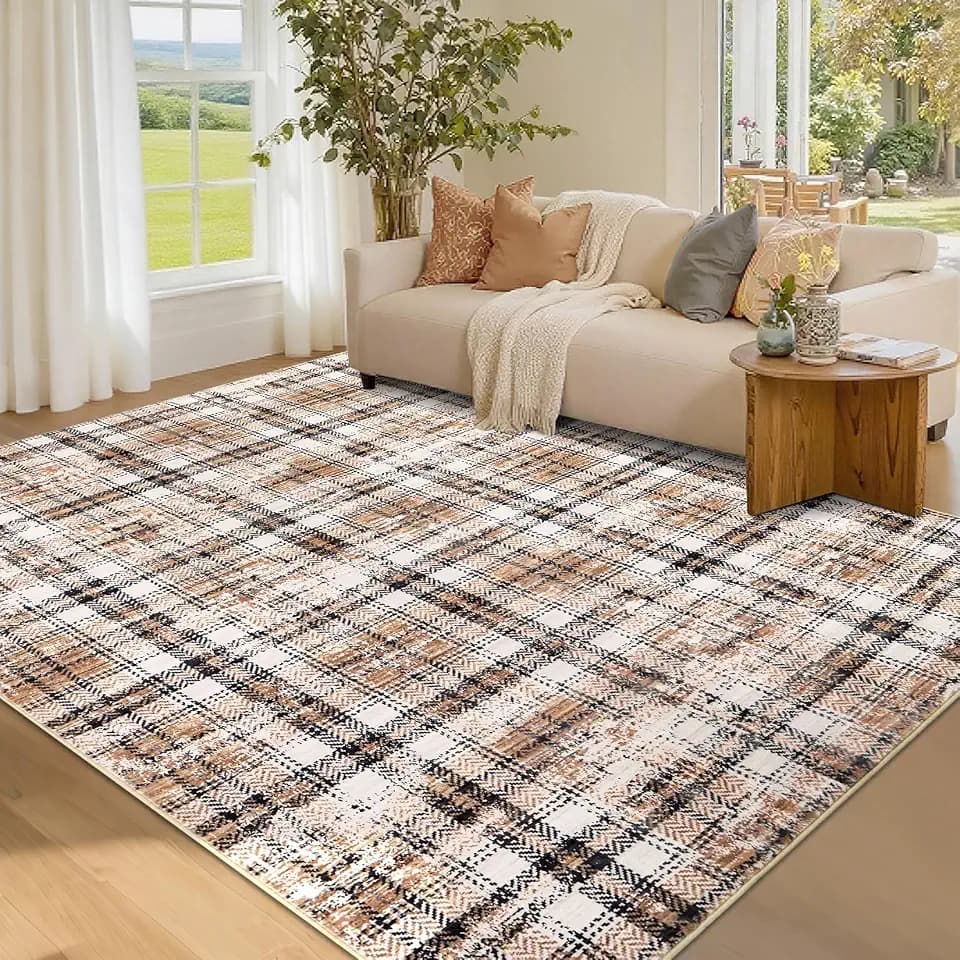 Garvee Washable 5x7 Area Rugs for Living Room, Non Slip Neutral Modern Soft Non Shedding Bedroom Rugs Foldable Low Pile Stain Resistant Carpet for Playroom Nursery Dining Room, Khaki