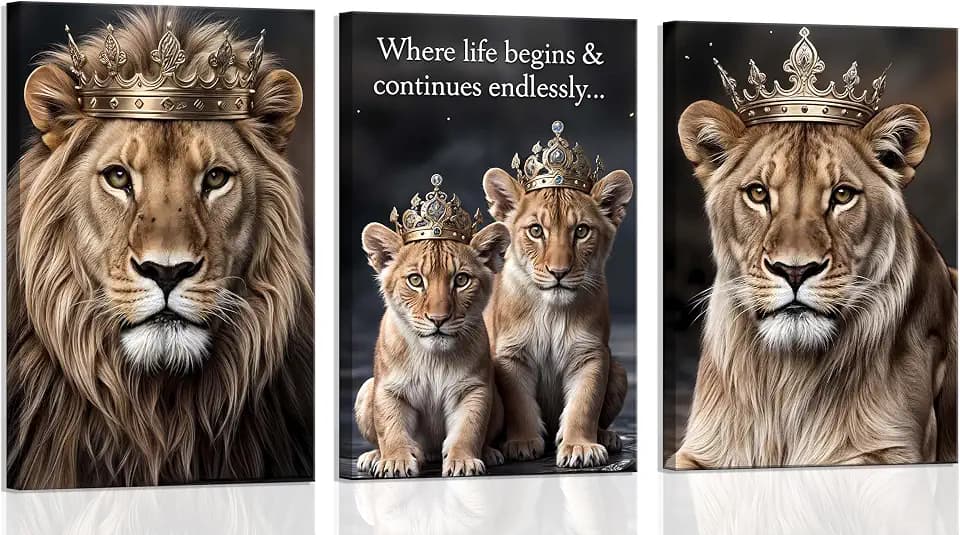 3pcs Framed Lion Family Canvas Wall Art 16x24 inches Can Be Hung Directly