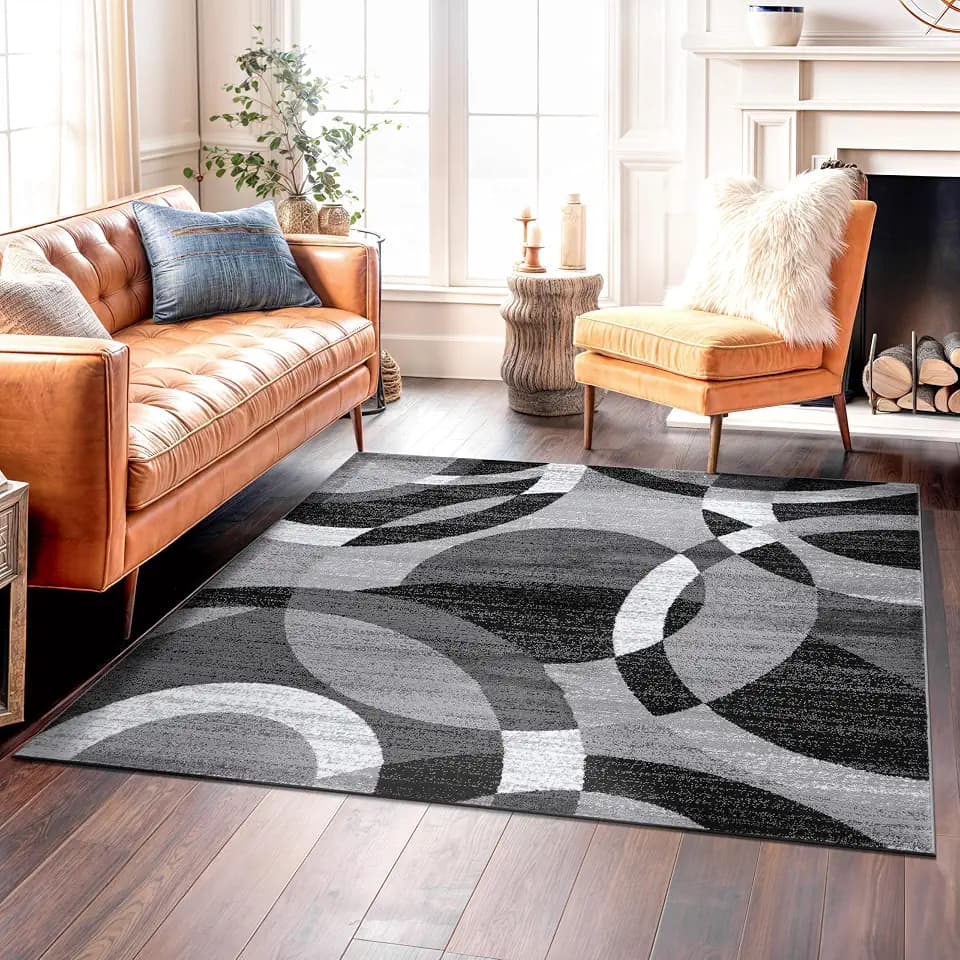 Rugshop Abstract Circles Contemporary Square Rug Gray 6'6" x 6'6"