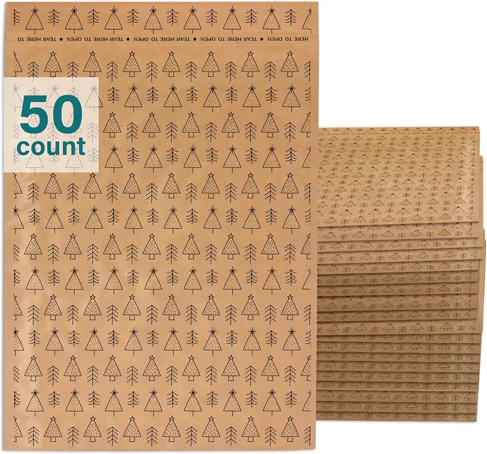 Elementree Large Recyclable Padded Christmas Mailers 12" x 15" (Size #5) - 50 Holiday Mailers & Christmas Mailing Envelopes - Holiday Shipping Bags - Made in the USA (01927)