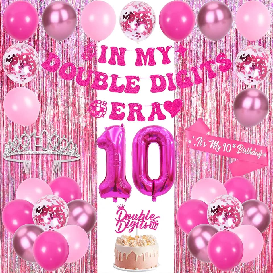 Trgowaul Rose Hot Pink 10th Birthday Decorations for Girls